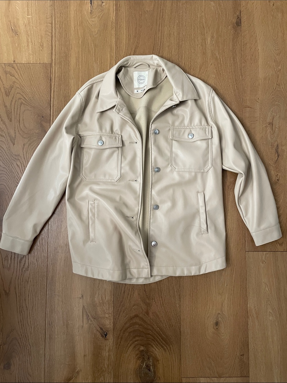 Stoosh light Tan Faux-Leather Shirt Front Pocket Button up Jacket